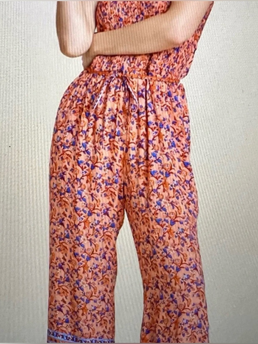 UMGEE jumpsuit size medium Floral Wide-Leg Pants in Peach and Blue